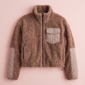 NWT Garage Rose Tinted Brown Fuzz Cropped Jacket Zip-Up‎
